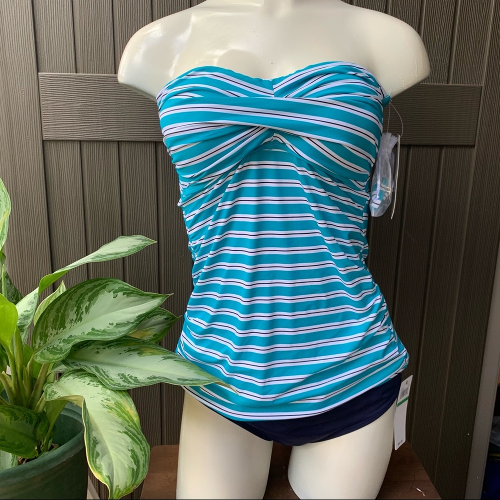 Striped blue Anne cole 2 piece swim suit.